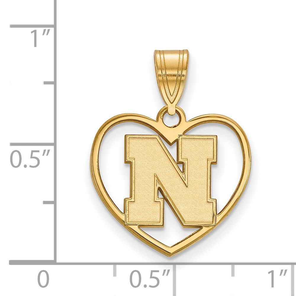 Sterling Silver Gold-plated LogoArt University of Nebraska Letter N Heart Pendant
