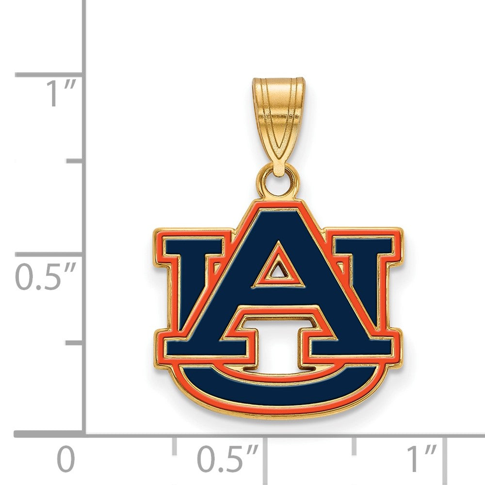 Sterling Silver Gold-plated LogoArt Auburn University A-U Medium Enameled Pendant