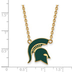 Sterling Silver Gold-plated LogoArt Michigan State University Spartan Large Enameled Pendant 18 inch Necklace