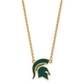 Sterling Silver Gold-plated LogoArt Michigan State University Spartan Large Enameled Pendant 18 inch Necklace