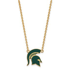 Sterling Silver Gold-plated LogoArt Michigan State University Spartan Large Enameled Pendant 18 inch Necklace