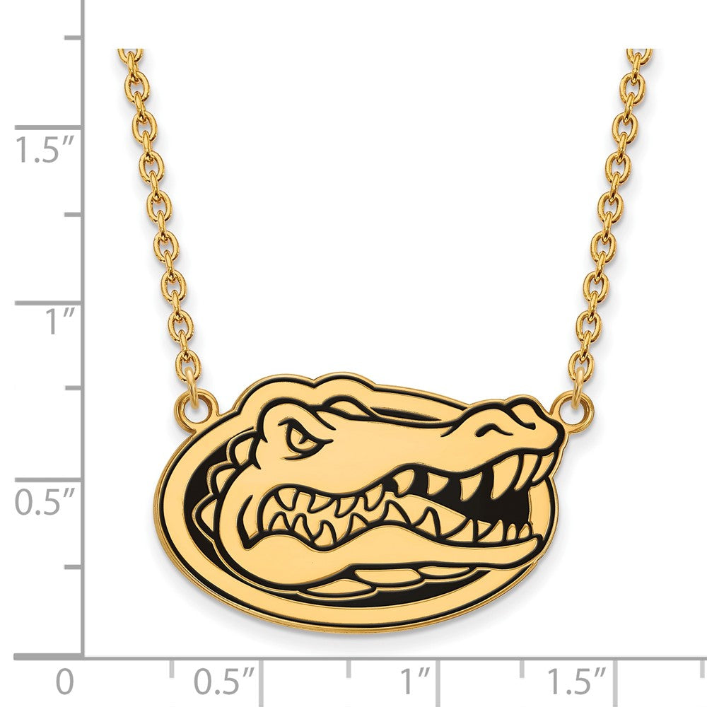 Sterling Silver Gold-plated LogoArt University of Florida Gator Large Enameled Pendant 18 inch Necklace