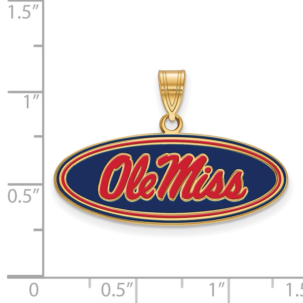 Sterling Silver Gold-plated LogoArt University of Mississippi Ole Miss Medium Oval Enameled Pendant