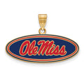 Sterling Silver Gold-plated LogoArt University of Mississippi Ole Miss Medium Oval Enameled Pendant