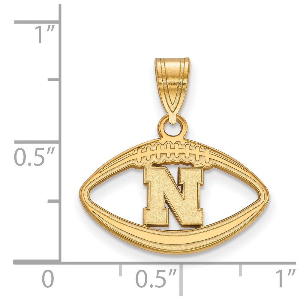 Sterling Silver Gold-plated LogoArt University of Nebraska Letter N Football Pendant