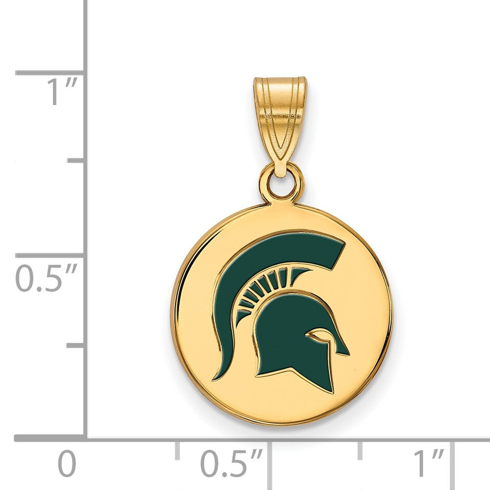 Sterling Silver Gold-plated LogoArt Michigan State University Spartan Medium Enameled Disc Pendant