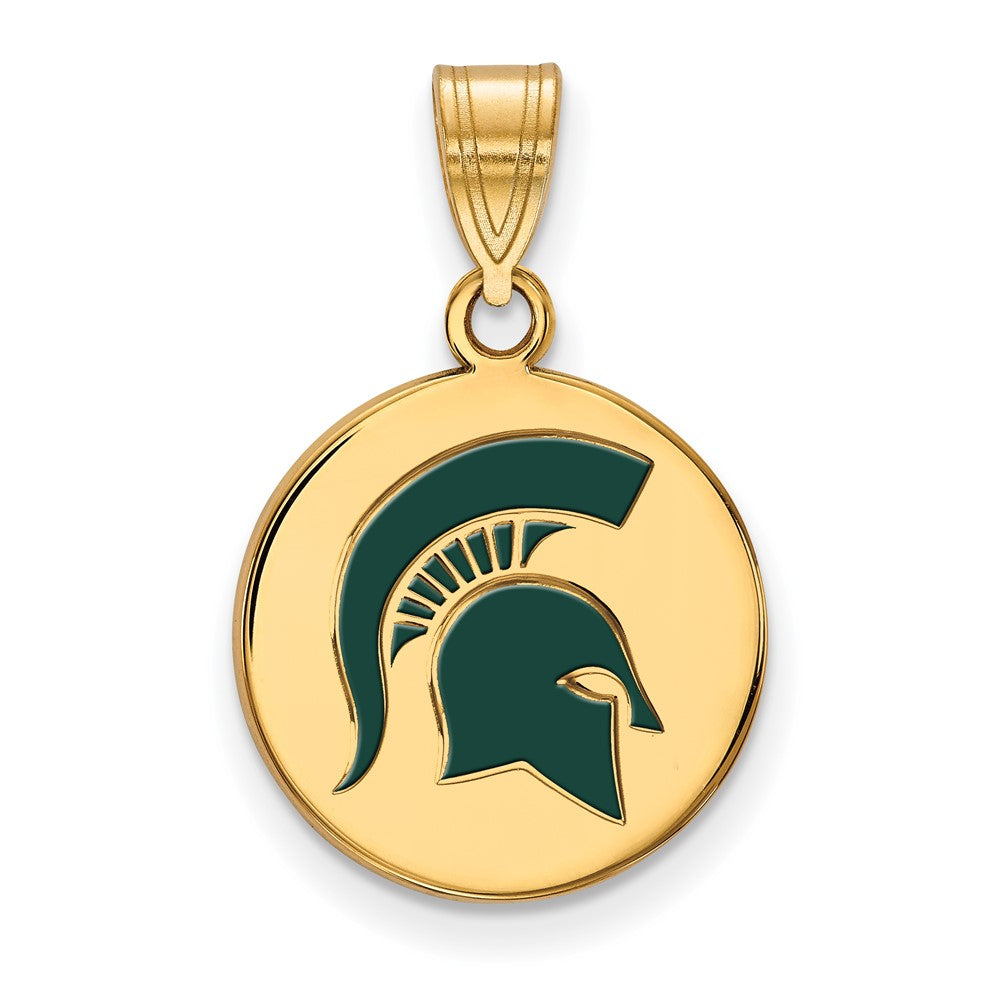 Sterling Silver Gold-plated LogoArt Michigan State University Spartan Medium Enameled Disc Pendant