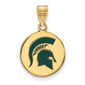 Sterling Silver Gold-plated LogoArt Michigan State University Spartan Medium Enameled Disc Pendant