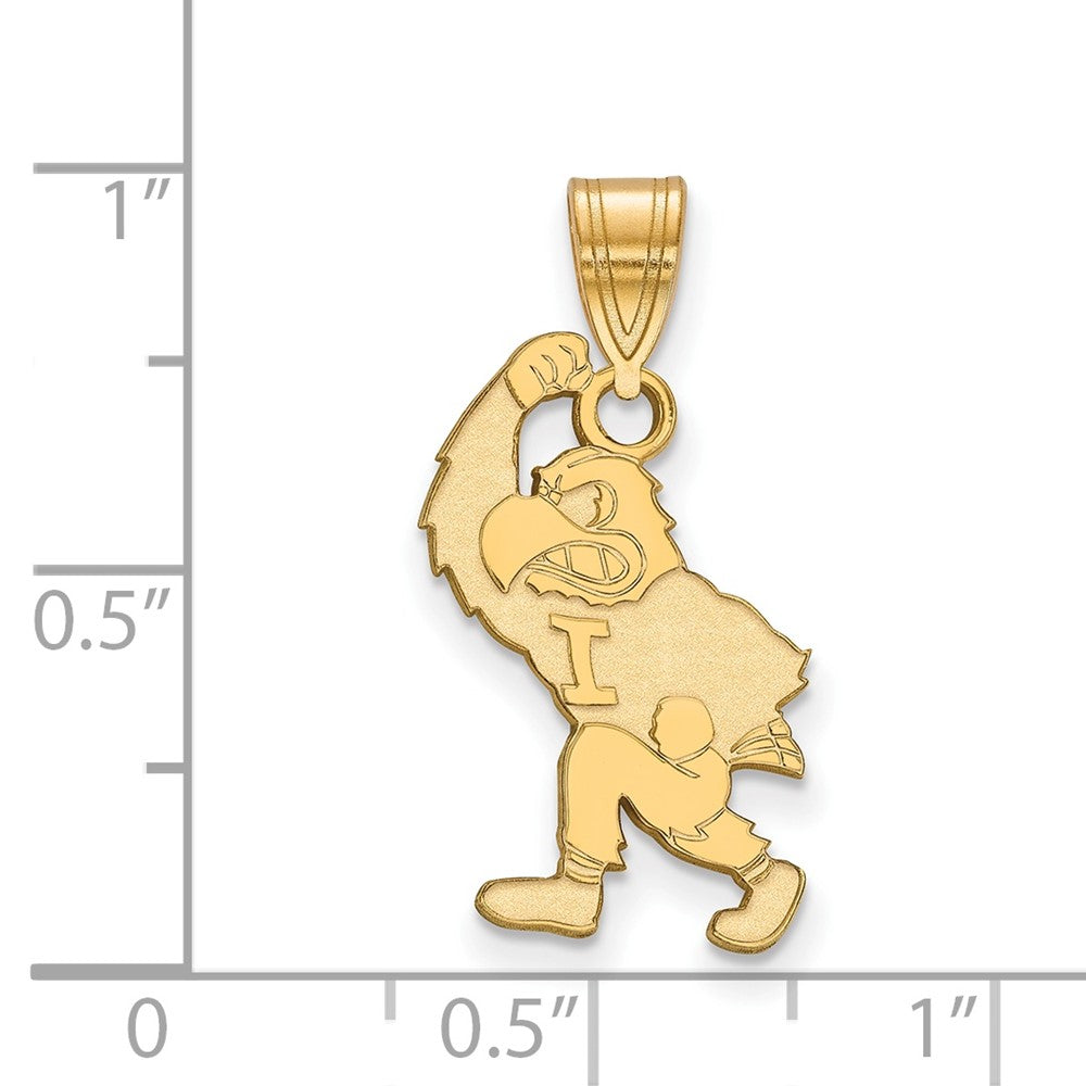 Sterling Silver Gold-plated LogoArt University of Iowa Hawk Mascot Large Pendant