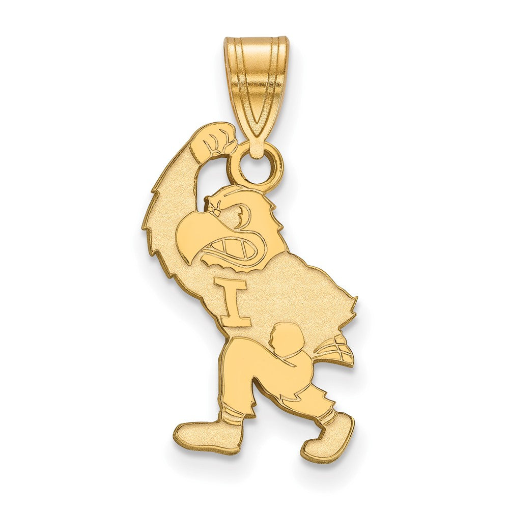 Sterling Silver Gold-plated LogoArt University of Iowa Hawk Mascot Large Pendant