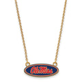 Sterling Silver Gold-plated LogoArt University of Mississippi Ole Miss Small Enameled Oval Pendant 18 inch Necklace