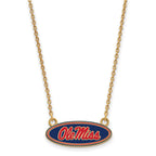 Sterling Silver Gold-plated LogoArt University of Mississippi Ole Miss Small Enameled Oval Pendant 18 inch Necklace