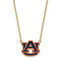 Sterling Silver Gold-plated LogoArt Auburn University Large Enameled Pendant 18 inch Necklace