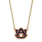 Sterling Silver Gold-plated LogoArt Auburn University Large Enameled Pendant 18 inch Necklace