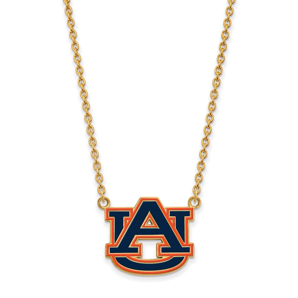 Sterling Silver Gold-plated LogoArt Auburn University Large Enameled Pendant 18 inch Necklace