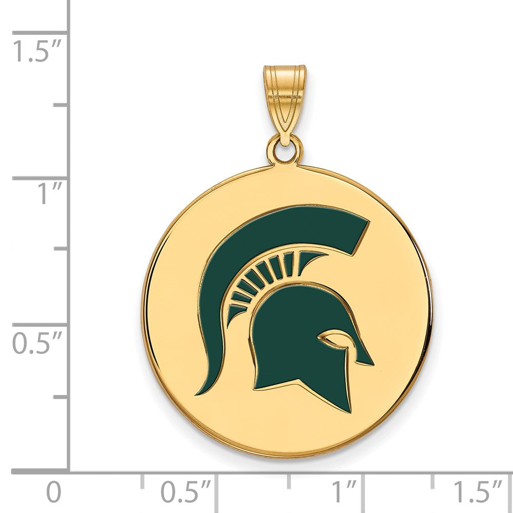 Sterling Silver Gold-plated LogoArt Michigan State University Spartan Extra Large Enameled Disc Pendant