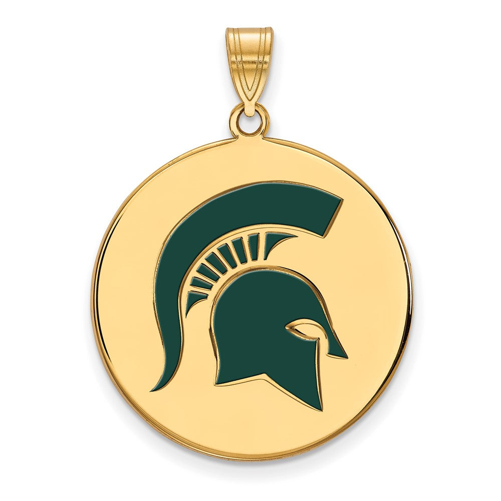 Sterling Silver Gold-plated LogoArt Michigan State University Spartan Extra Large Enameled Disc Pendant