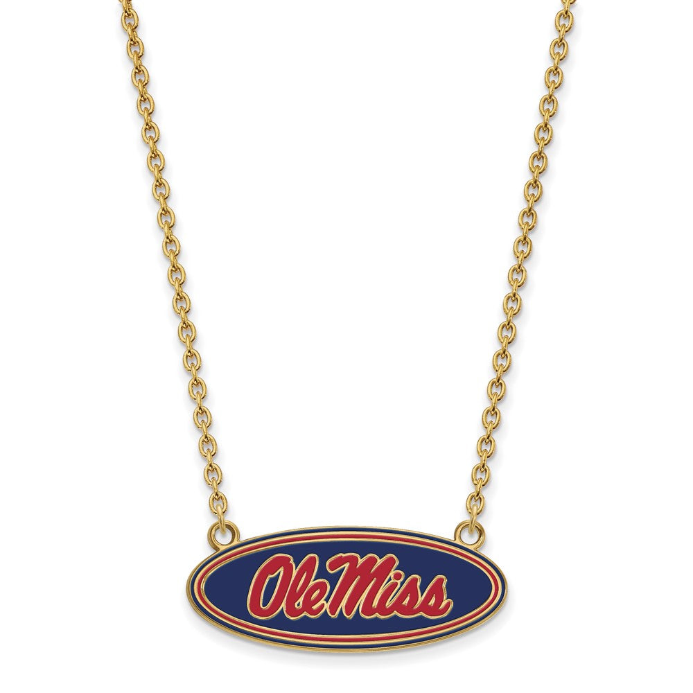 Sterling Silver Gold-plated LogoArt University of Mississippi Ole Miss Large Enameled Oval Pendant 18 inch Necklace