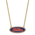 Sterling Silver Gold-plated LogoArt University of Mississippi Ole Miss Large Enameled Oval Pendant 18 inch Necklace