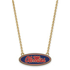 Sterling Silver Gold-plated LogoArt University of Mississippi Ole Miss Large Enameled Oval Pendant 18 inch Necklace
