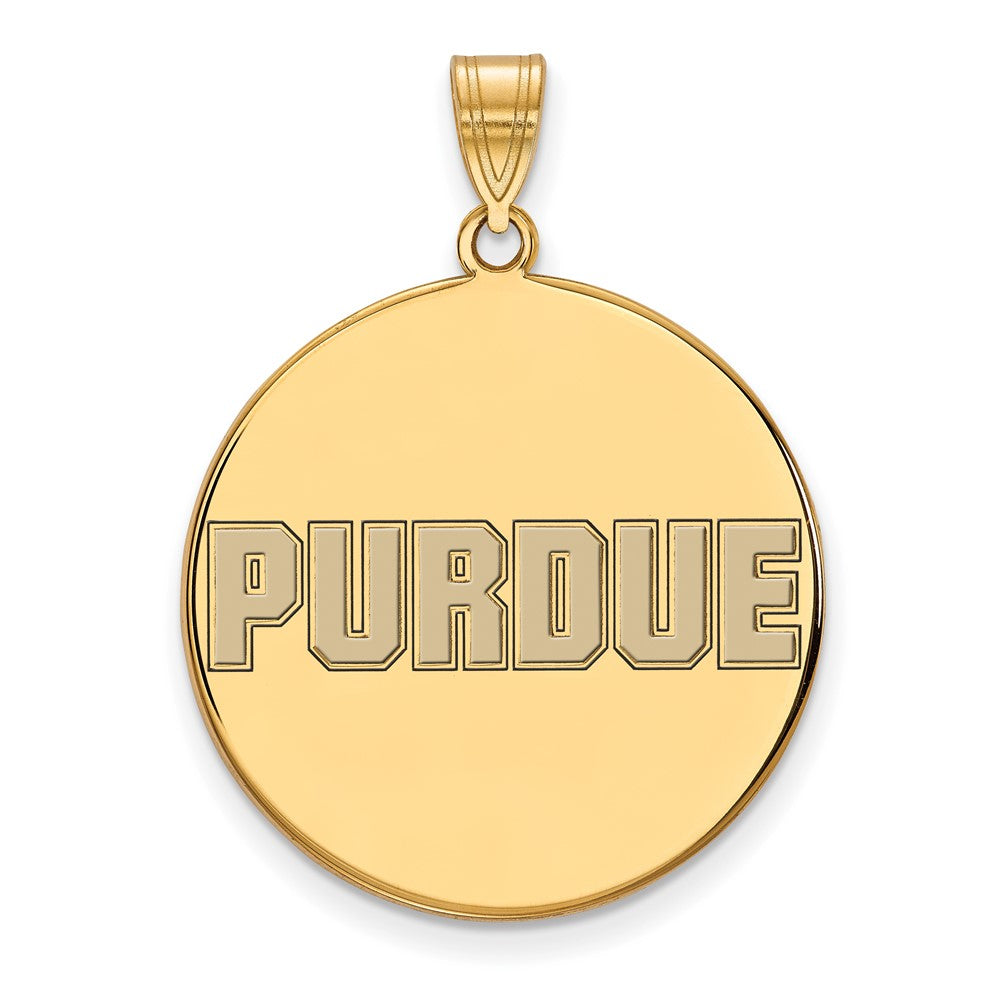 Sterling Silver Gold-plated LogoArt Purdue University Block Type Extra Large Enameled Disc Pendant