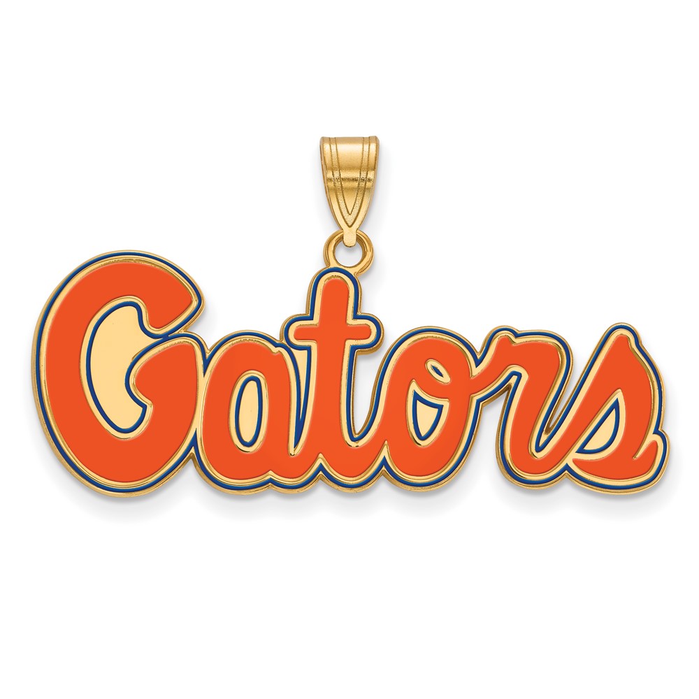 Sterling Silver Gold-plated LogoArt University of Florida Gators Script Medium Enameled Pendant