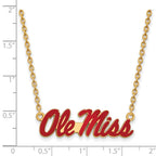 Sterling Silver Gold-plated LogoArt University of Mississippi Ole Miss Lg Enameled Pendant 18 inch Necklace