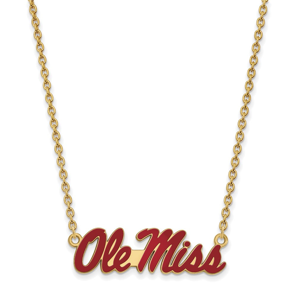 Sterling Silver Gold-plated LogoArt University of Mississippi Ole Miss Lg Enameled Pendant 18 inch Necklace