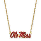 Sterling Silver Gold-plated LogoArt University of Mississippi Ole Miss Lg Enameled Pendant 18 inch Necklace