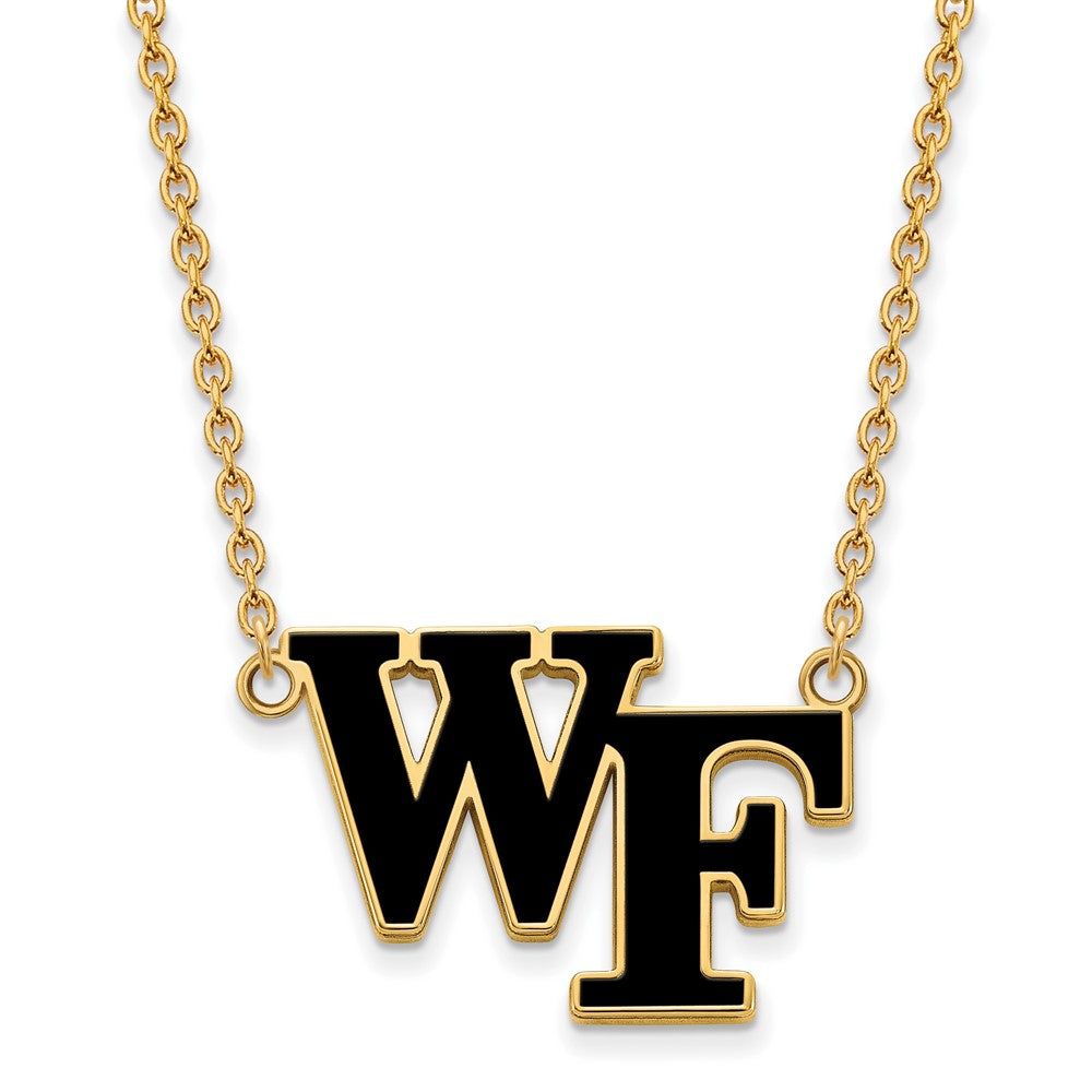 Sterling Silver Gold-plated LogoArt Wake Forest University W-F Large Enameled Pendant 18 inch Necklace