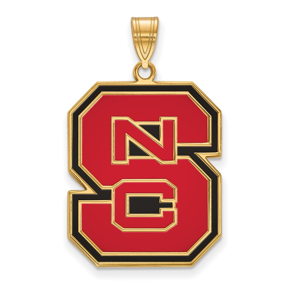 Sterling Silver Gold-plated LogoArt North Carolina State University N-C-S Extra Large Enameled Pendant