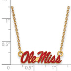 Sterling Silver Gold-plated LogoArt University of Mississippi Ole Miss Small Enameled Pendant 18 inch Necklace