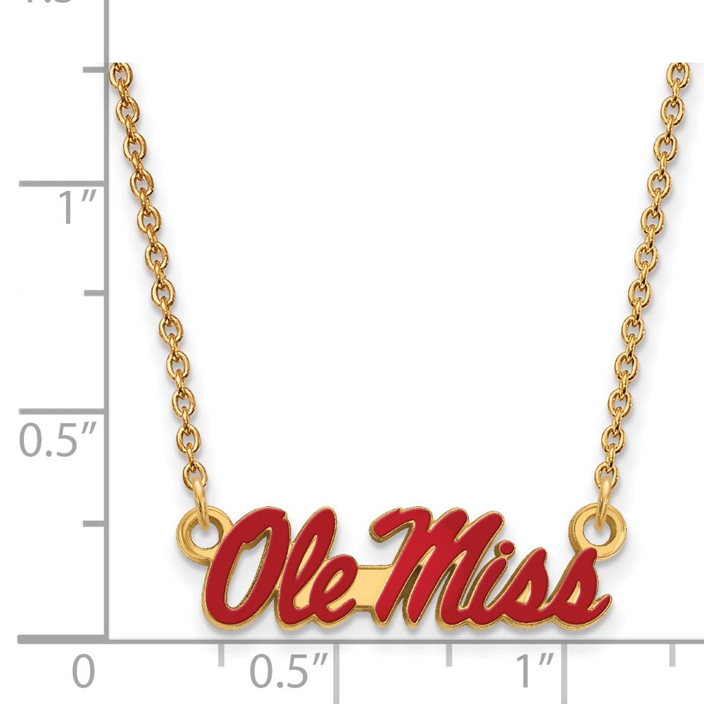 Sterling Silver Gold-plated LogoArt University of Mississippi Ole Miss Small Enameled Pendant 18 inch Necklace