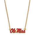 Sterling Silver Gold-plated LogoArt University of Mississippi Ole Miss Small Enameled Pendant 18 inch Necklace