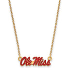 Sterling Silver Gold-plated LogoArt University of Mississippi Ole Miss Small Enameled Pendant 18 inch Necklace