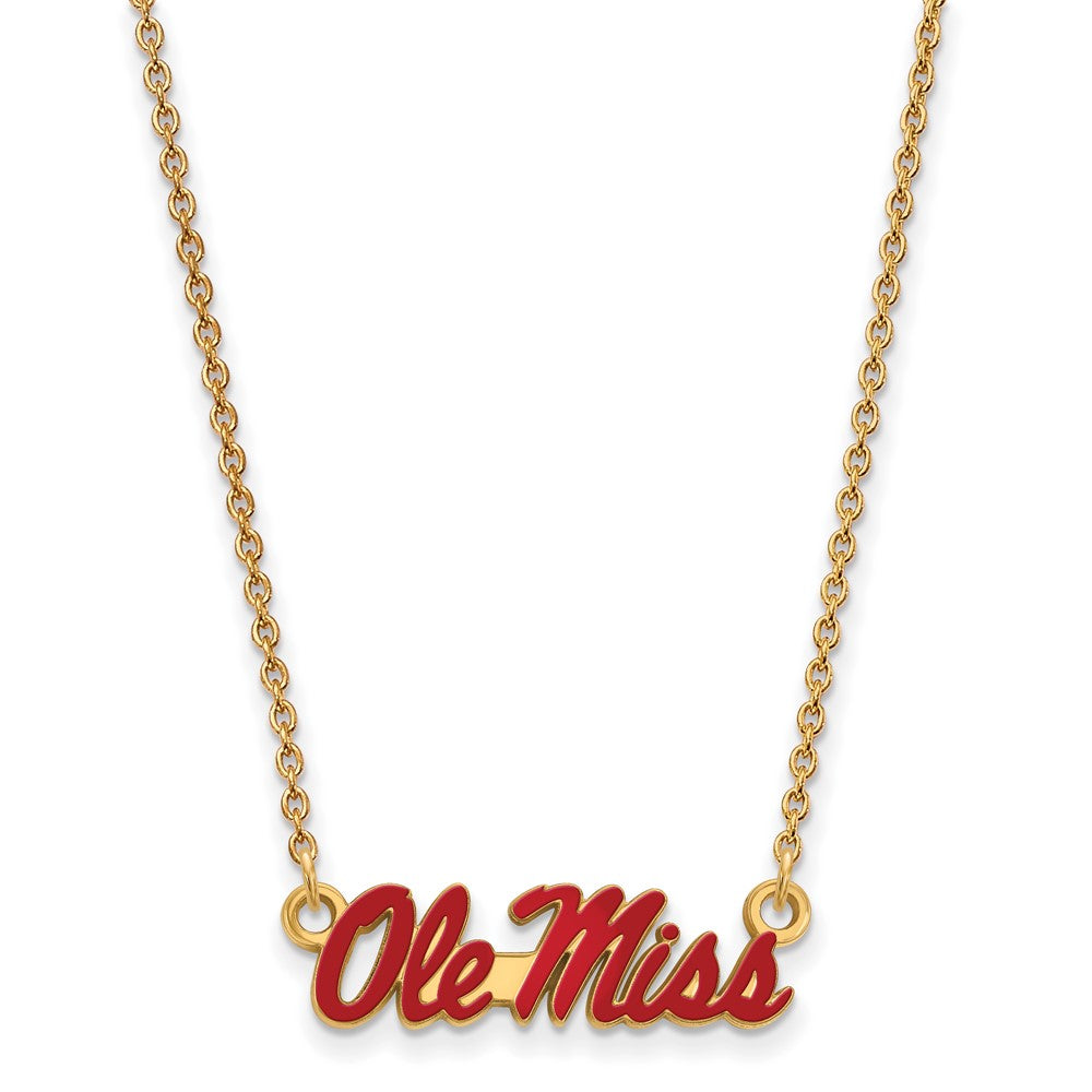 Sterling Silver Gold-plated LogoArt University of Mississippi Ole Miss Small Enameled Pendant 18 inch Necklace