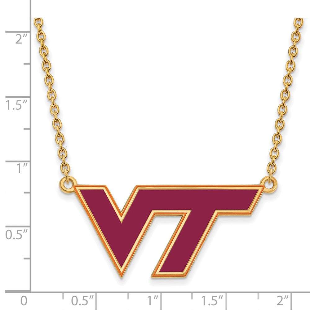 Sterling Silver Gold-plated LogoArt Virginia Tech V-T Large Enameled Pendant 18 inch Necklace
