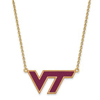 Sterling Silver Gold-plated LogoArt Virginia Tech V-T Large Enameled Pendant 18 inch Necklace