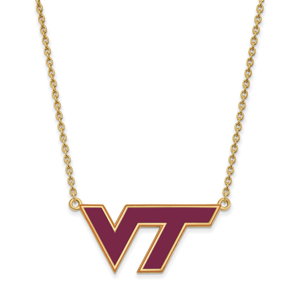 Sterling Silver Gold-plated LogoArt Virginia Tech V-T Large Enameled Pendant 18 inch Necklace