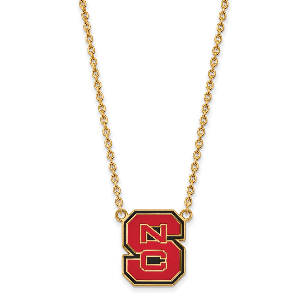 Sterling Silver Gold-plated LogoArt North Carolina State University N-C-S Large Enameled Pendant 18 inch Necklace