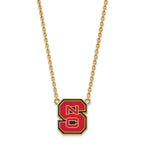 Sterling Silver Gold-plated LogoArt North Carolina State University N-C-S Large Enameled Pendant 18 inch Necklace