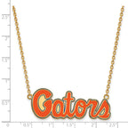 Sterling Silver Gold-plated LogoArt University of Florida Gators Script Large Enameled Pendant 18 inch Necklace