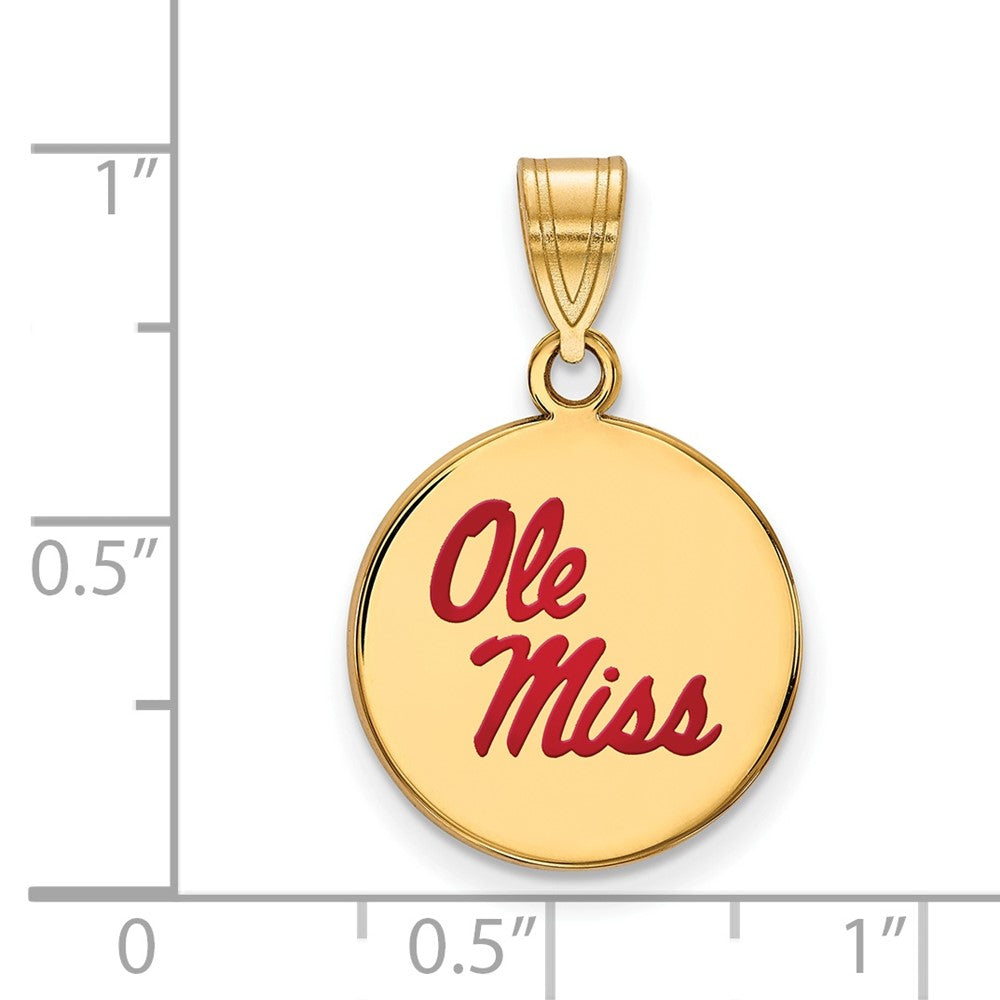 Sterling Silver Gold-plated LogoArt University of Mississippi Ole Miss Medium Enameled Disc Pendant