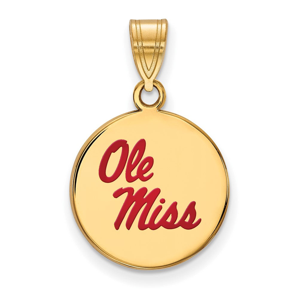Sterling Silver Gold-plated LogoArt University of Mississippi Ole Miss Medium Enameled Disc Pendant