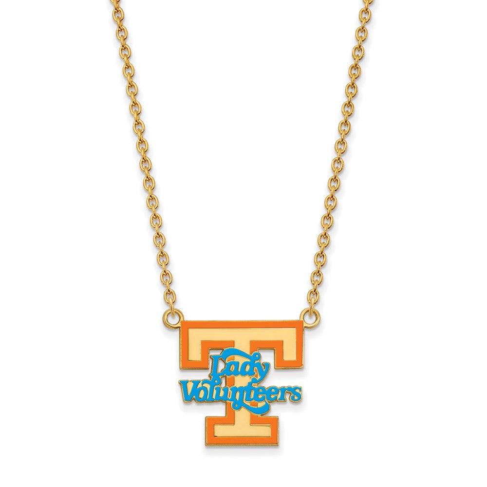 Sterling Silver Gold-plated LogoArt University of Tennessee Lady Volunteers Large Enameled Pendant 18 inch Necklace