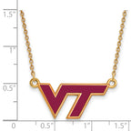 Sterling Silver Gold-plated LogoArt Virginia Tech V-T Small Enameled Pendant 18 inch Necklace