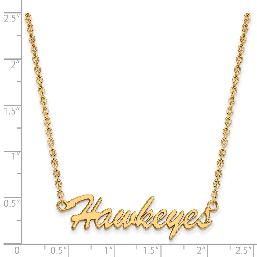 Sterling Silver Gold-plated LogoArt University of Iowa Hawkeyes Script Medium Pendant 18 inch Necklace