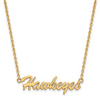 Sterling Silver Gold-plated LogoArt University of Iowa Hawkeyes Script Medium Pendant 18 inch Necklace