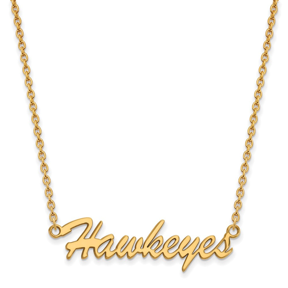 Sterling Silver Gold-plated LogoArt University of Iowa Hawkeyes Script Medium Pendant 18 inch Necklace
