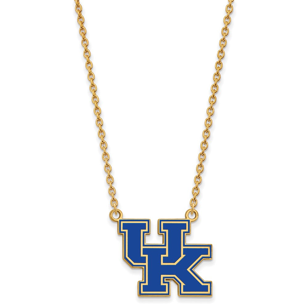 Sterling Silver Gold-plated LogoArt University of Kentucky U-K Large Enameled Pendant 18 inch Necklace